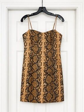 Likely Tan/Brown Snake-Print Mini Slip Dress